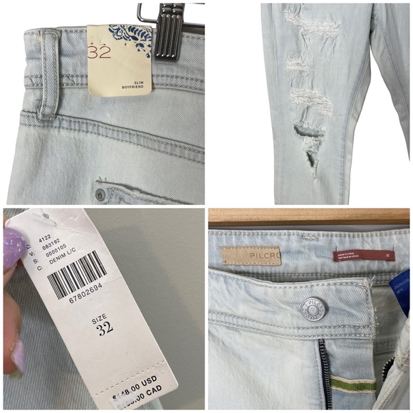 Anthropologie Pilcro Destroyed Mid-Rise Slim Boyfriend Jeans Light Wash Size 32 - Picture 11 of 11